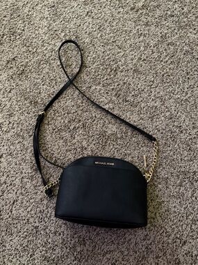 Michael Kors Black Leather Crossbody with Gold Chain Accent